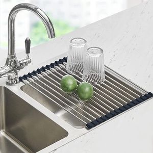 Over The Sink Roll Up Dish Drying Rack 17.5” x15.7” Stainless Steel